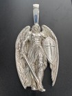 Saint Michael Warrior Angel 4  Large Heavy Charm Pendant 108 5gm Silver  925