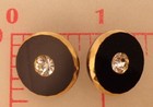 8 Vintage German Glass Shank Buttons Black Gold Edge Rhinestone Center 18mm  979