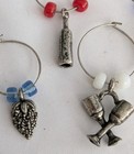 Set Of 6 Silver Tone Rustic Metal   Bead Cheese   Wine Glass Charms 