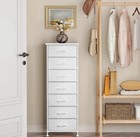 White Tall Dresser For Bedroom  Storage Dresser Organizer With 7 Fabric Drawers 