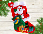 New Finished Bucilla Felt Christmas Stocking Ho Ho Ho Santa Handmade Completed