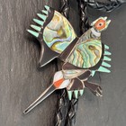 Charlotte Dishta Zuni Pheasant Sterling Silver Bolo Tie Turquoise Vintage 37   