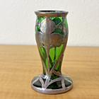 Vintage Vase Art Nouveau American Green Glass Silver Overlay  800 Or  925