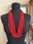 Beautiful Vintage Ethnic Necklace - 30 Strands Of Small Coral Beads 72cm