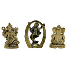 Set Hindu Elephant God Ganesha Ganesh Ganpati Success Amulet Mini Brass Statue