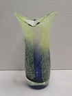 Vintage Teleflora Art Glass Flare Lip Green Cobalt Blue Speckled Vase
