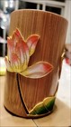 Handmade Enamel Bamboo Pen Holder Lotus Chinese Desk Organizer 12cm Height