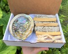 Smudge Kit Box  Abalone Shell  3 X White Sage Stick  3 X Palo Santo Wood   Stand