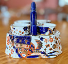 Antique Ridgway Old Derby Egg Cruet Imari Egg Caddy W 4 Cups England C  1920