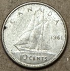 Canada - 1961 - 10 Cents - 80  Silver Canadian Coin - Queen Elizabeth Ii