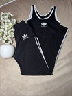 Adidas Women   s 2-piece Tank Top   Pants Set Black white L Ribbed 29 