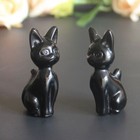 Carved Gemstone Black Obsidian Abyssinian Egyptian Cat Figurine Statue Decor 2  