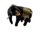 Vintage  Hand Painted Hand Carved Wood Elephant Figurine Black Lacquer Gold Trim