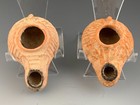Ancient Byzantine Miniature Oil Lamp Pair  Holy Land A d  300 - 800 A d  Scarce 