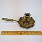 Vintage Solid Brass Scalloped Candlestick Holder Long Handle Large Drip Tray