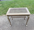 Antique Vintage Caned Stool Bench Light Wood Gilt Finish Queen Anne Legs