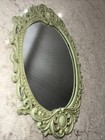 Vintage Oval Cast Iron Mirror Vanity Tray Floral Perfume Ornate Sage Green 15x10
