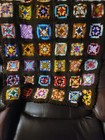 Vintage Hand Crocheted Colorful Granny Square Afghan Scallop Edge Throw 43x43