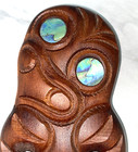 Authentic Tiki  6  Moana Wood Carving W abalone Shell Rotorua New Zealand Vtg