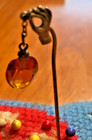 Antique Victorian Hat Pin Stick Pin Gold Dangling Hand With Amber Unique