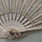 Chinese Antique Carved Sandalwood Hand Embroidered Silk Fan Framed   read  