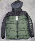 Calvin Klein Puffer Jacket Boys L  14 16  Green Black Hooded Spellout Kids Nwt