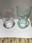 Pair Coca-cola Coke Drinking Glasses Embossed Green Tint   Clear Logo 4-4 5   