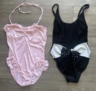 Vtg Swimsuit Lot Of 6 70s 80s Op Avon Pink Polkadot Cheeky Nautical Bow Rainbow