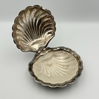 Vintage Silver Plate Hinged Clamshell Caviar Dish With Glass Insert