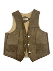 1970s Genuine Leather Child s Vest Sherpa Lining Size 4 Snap Close Tan Vintage