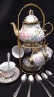 20  Pieces  Tea Set Pot   6 Cups   Saucers Rack Spoons Multi Gift Party  Europe