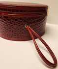 Vintage Nordstrom Croc Embossed Round Vanity Train Case Hat Box 9 5  Red