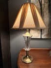      Stiffel Brass   Crystal Lamps Matching Pair 2 Original Shades Vtg Usa Rare