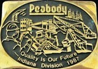 Peabody Coal Mine Mining Indiana Division Miner Brass Vintage Belt Buckle