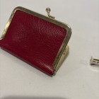 Vintage Mini Sewing Kit Red Leather Case Purse Pocket Travel Size Kiss Lock 