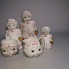 Lot Of 6 Vintage Kitty Cat Planter Pink Bonnet 6 Set Ceramic