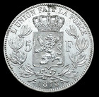 1873 Belgium 5 Francs Silver Leopold Bu Crown Coin