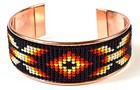Czech Beaded Cuff Copper Bracelet With Black  Orange Southwest Inspired Pattern 