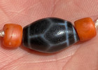 Ancient Rare Tibetan Longivity Etched Agate Dzi Bead   2 Antique Tibetan Coral