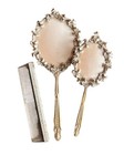 Vintage 1950 s Globe Hollywood Gold Plated Vanity Dresser Hand Mirror Brush Comb
