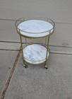 Round Gold Metal White Marble Top 2-tier Rolling Bar Serving Cart Table Mcm T52