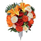  Artificial Cemetery Flower With Vase For Headstone  Outdoor Grave Orange
