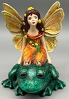 Vintage Ceramic Mold Hand Painted Fairy On Frog  Whimsical 9 