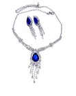 Blue Crystal Choker Rhinestone Necklace Earring Set Bridal Prom Pageant