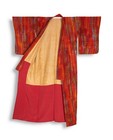 Vintage Japanese Silk Kimono  Red Abstract Print Komon With Lining