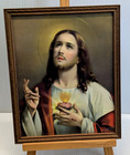 Vintage Sacred Heart Of Jesus Art Print Framed 8 5x10 5