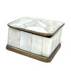 Vintage Mother Of Pearl And Brass Square Pill trinket Box