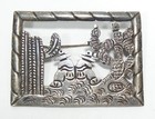 Mexican 980 Silver Brooch 2in Siesta Men Cactus Scene Handmade 17 1g Fine Vtg