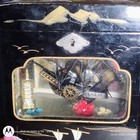 Vintage Music jewelry Box Japanese Black Lacquer Hand Painted 1950s
