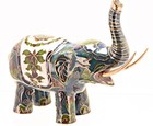 Vintage Chinese Cloisonne Elephant Figurine Brass   Enamel Trunk Up 4 5 In 